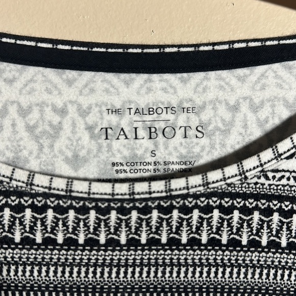 Talbots Long Sleeves Black White Fair Isle Tee | Small‎ - Picture 2 of 3